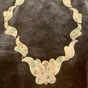 Mexican Sterling Silver Necklace Crushed Turquoise and Stone.